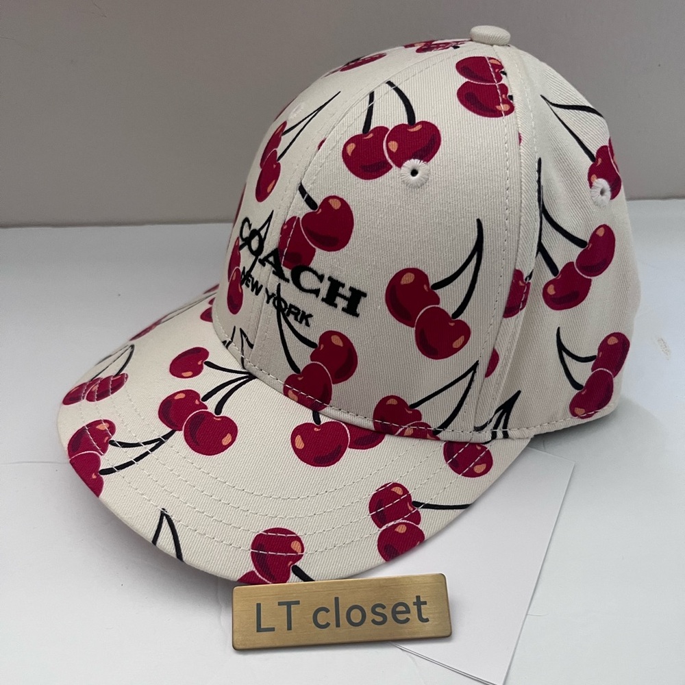 Last one!🍒 New Coach Cherry Swirl Print Baseball Hat M/L - Picture 3 of 7